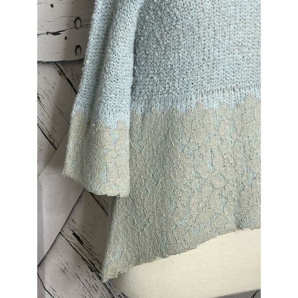 Anthropologie Knitted & Knotted Powder Blue Wool Blend & Lace Sweater X-Small - Picture 3 of 9